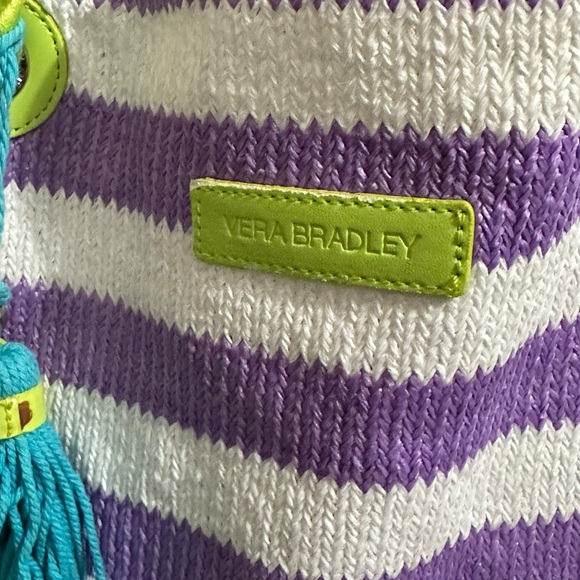 Vera Bradley Striped Tote Bag Purple White Skull Tassel Beach Summer Pool‎ - Picture 2 of 7